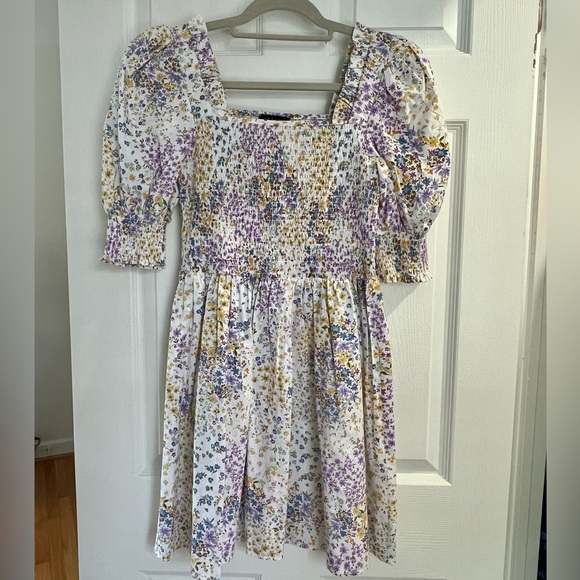 1. State Floral Puff and Smocked Sleeve Smocked Bodice Dress - Picture 6 of 11